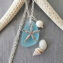 ハワイで手作り、ターコイズベイブルーシーグラスネックレス、ヒトデチャーム、淡水パール、「12月の誕生石」、(ハワイギフトラッピング、カスタマイズ可能なギフトメッセージ) yinahawaii Handmade in Hawaii, turquoise bay blue sea glass necklace,starfis
