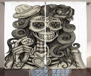 【中古】【未使用・未開封品】Day of the Dead装飾カーテンby Ambesonne、Dia De Los Muertos Skull Girl with Headphones Music Lover印刷、リビングルームベッドルームウィ