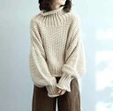 レディース トップス ニット セーター 長袖 ボリューム袖 ハイネック オーバーサイズ 編み込み 針編み 厚手 かわいい 大人可愛い シンプル カジュアル おしゃれ かっこいい こなれ感 ラフ ナチュラル スタイリッシュ 無地 冬 10代 20代 30代 40代 50代 60代 学校 デート