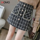 ツィードミニスカート エンブレムボタン ベルト付き タイトスカート ミニ丈 台形スカート ツィード タータンチェック もこもこ 可愛い カジュアル スカート ボトムス 上品 レディース OL お出かけ ins デート 韓国 トレンド ママ ガール 大人カジュアル 大きいサイズ