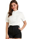 Allegra K ヘンリーネックtシャツ ブラウス オフィス フリル 半袖 無地 夏 レディース ホワイト M