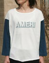 (アメリカーナ)AMERI-T(ホワイトxネイビー)送料無料レディースクルー ベースボールT ノーマル丈 長袖 袖カラー切り替え ロゴプリント フリーサイズ