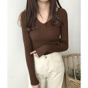 タイト リブニット vネック きれいめ