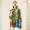 Liliane Burty イタリア製素材 チュールプリントチュニック 街並み柄 リリアンビューティ トップス カットソー・Tシャツ グリーン【送料無料】