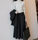セットアップ トップス スカート セーター ミモレ丈 長袖 マトンスリーブ ボトルネック Aライン フレア ツーピース 送料無料 個性的 S M L XL かわいい 大人可愛い きれいめ シンプル カジュアル 大人 上品 こなれ感 抜け感 セットアップ 無地 春 秋 冬 レディース 女性用
