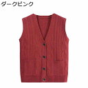 レディース ニットベスト ニットチョッキ 無袖ジャケット スウェット セーター ジャケット 長袖 冬服 秋用 ゆったり 伸縮性良い コート アウター 保温 あったか シンプル 高齢者 年寄り
