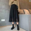 レース スカート レディース きれいめ Aライン 大きめサイズ ゴム フレア ミモレ丈 細身え 着痩せ ひらひら ふんわり 春秋 裏地 ハイウエスト 透け感 ボトムス 普段使い エレガント フェミニン ガーリー ブラック アプリコット