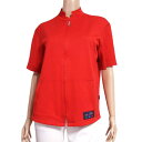 美品【中古】トピーズ Topys ジップアップシャツ 羽織り 大きいサイズ 大きい 13号 LL 2L 42号 相当 古着 赤 レッド レディース 春 夏 春夏 トップス 半袖 綿100 コットン シンプル カジュアル ジップアップ 日本製 大人 女性 30代 40代