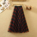 ボトムス プリーツ スカート ハイウエスト チェック チュールスカート ミモレ丈 メッシュ 透け感 かわいい 大人可愛い きれいめ シンプル カジュアル 大人 上品 おしゃれ お洒落