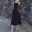 レディース スカート ワンピース プルオーバー サスペンダードレス サスペンダースカート ロングスカート ミモレ 袖なし ノースリーブ スクエアネック 襟なし Aライン ハイウエスト かわいい 大人可愛い きれいめ シンプル カジュアル 上品 おしゃれ